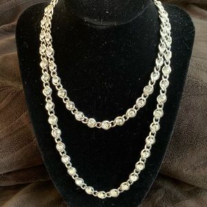 Silver Tone Long Necklace with Crystals